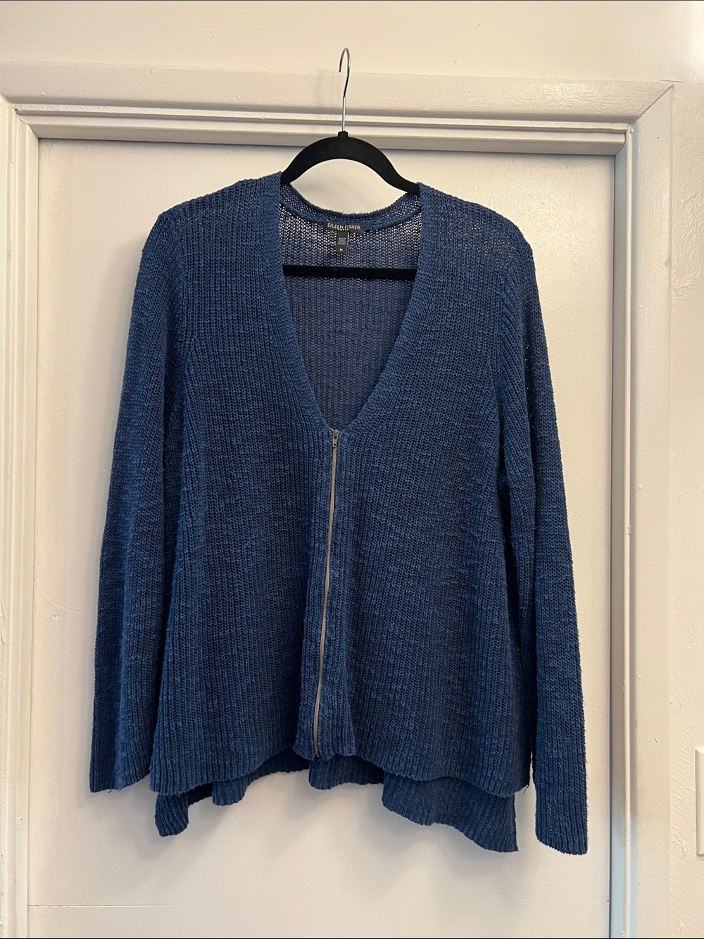 Eileen Fisher Blue Zip-Front Women's Sweater Cardigan Size 3X-see measurements!